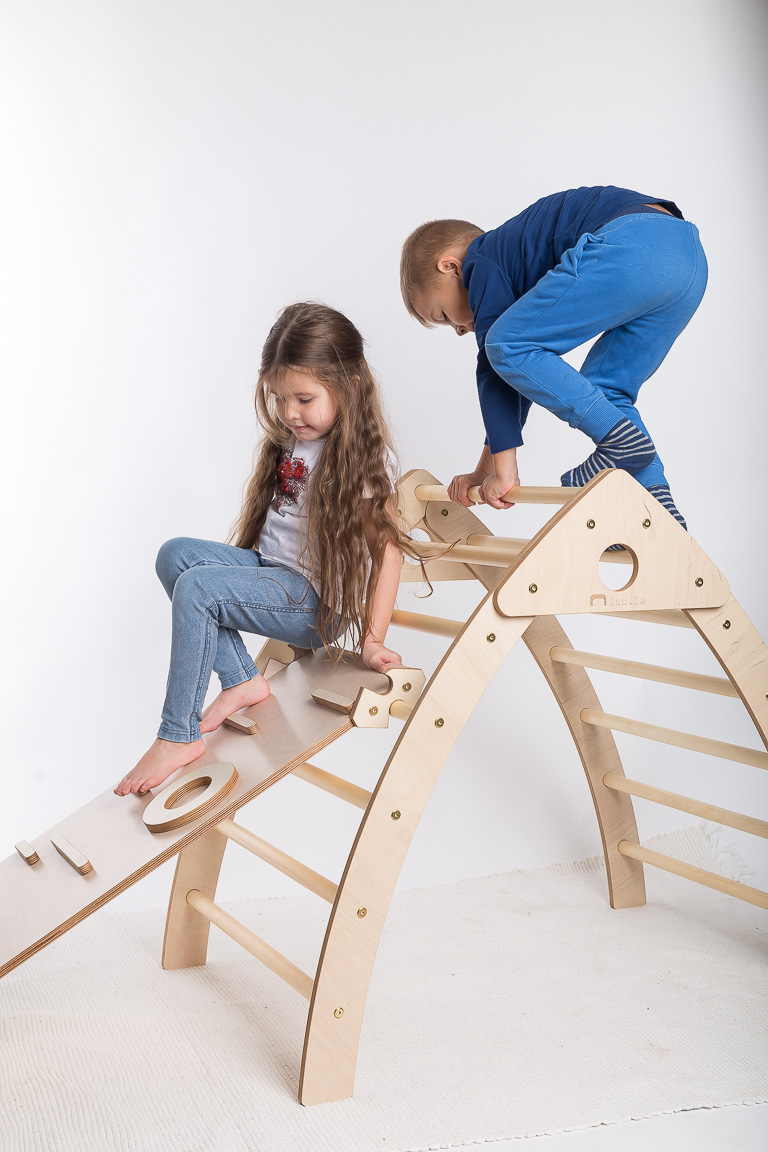 Indoor Playground Pikler's Inspired Climbing Triangle with Slide/ Rock Ramp
